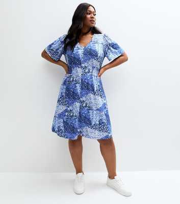 Blue Vanilla Curves Navy Floral Print Shirred Midi Shirt Dress