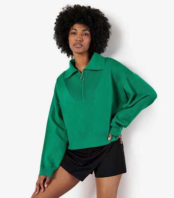 Apricot Green Cropped Polo Jumper