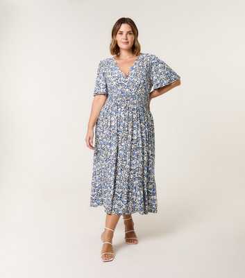 Blue Vanilla Curve Blue Floral Print Midi Wrap Dress