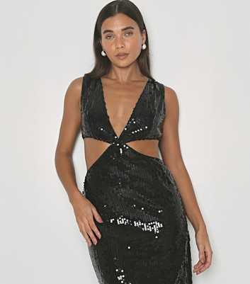 WKNDGIRL Black Sequin Cut Out Maxi Dress