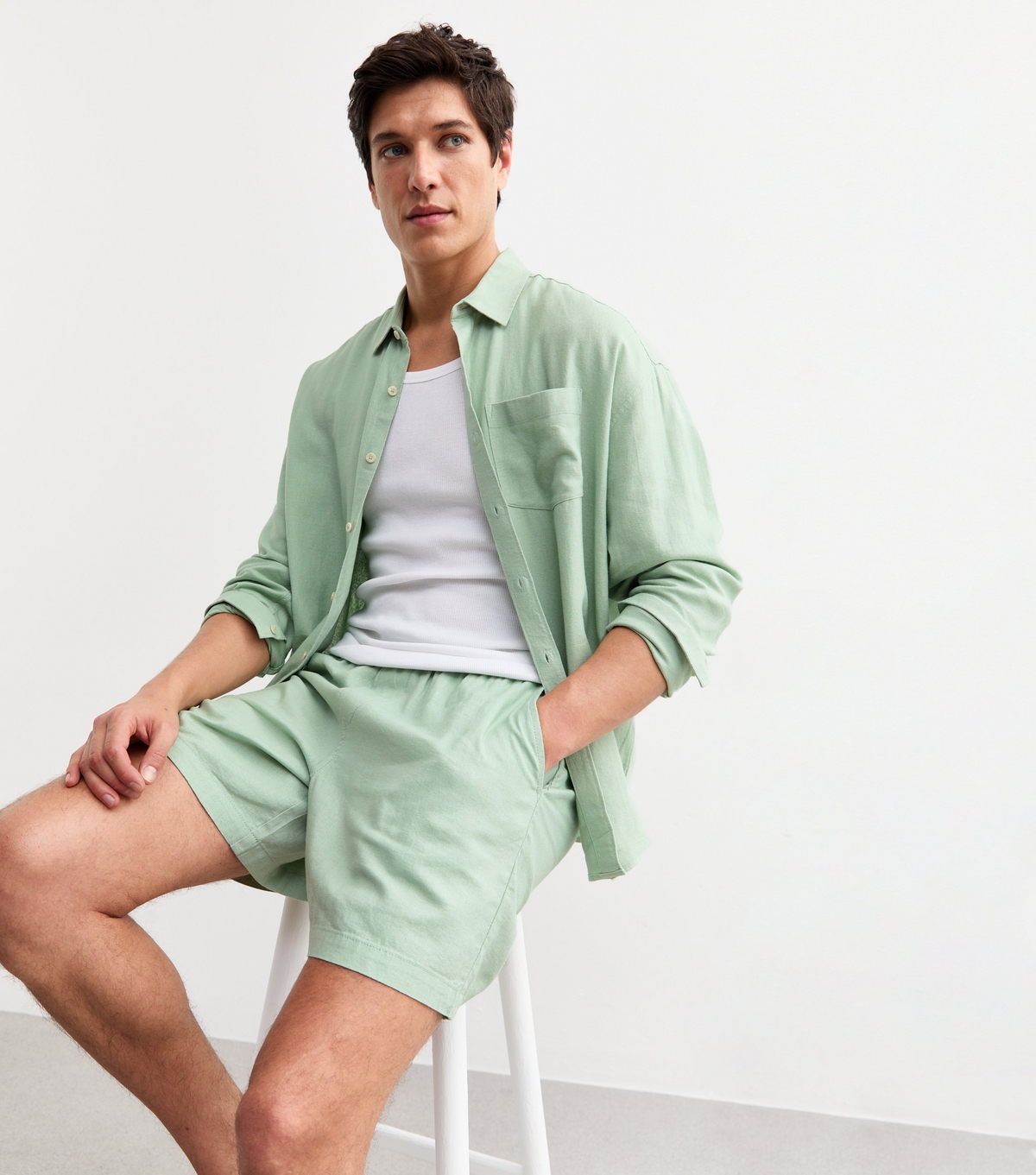 Men's Green Relaxed Linen Blend Shirt New Look