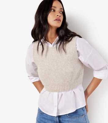 Apricot Stone Waffle Knit Cropped Sweater Vest