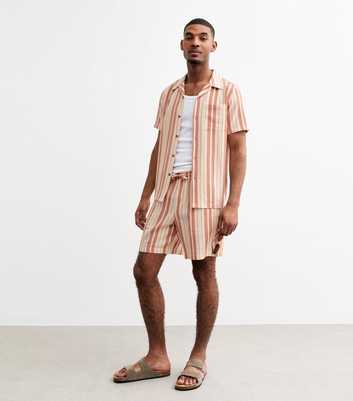 Rust/Stone Regular Linen Blend Striped Shorts