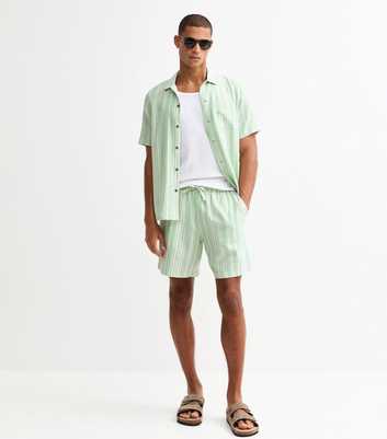 Green Regular Linen Blend Striped Shorts