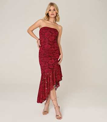 WKNDGIRL Burgundy Lace Detail Asymmetric Dress