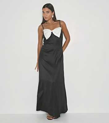 WKNDGIRL Black Satin Bow Slip Maxi Dress