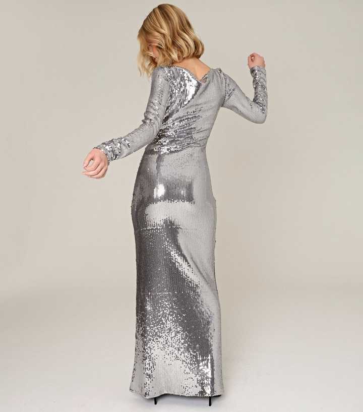 silver bodycon dress long sleeve Bodycon Dress Silver Sequin Dress Long Sleeve Bodycon Dress Long Sleeve  High Neck Sequin Gown WKNDGIRL