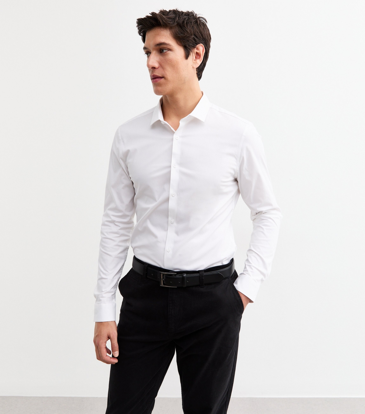 Men's White Muscle Fit Long Sleeve Poplin Shirt New Look