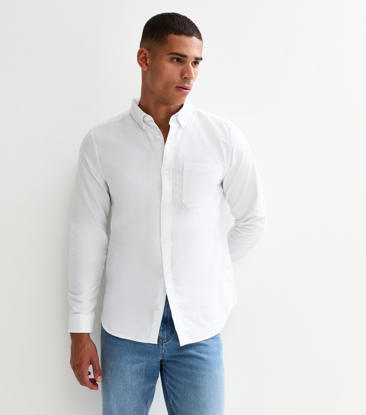 Men's White Formal Long Sleeve Oxford Shirt New Look
