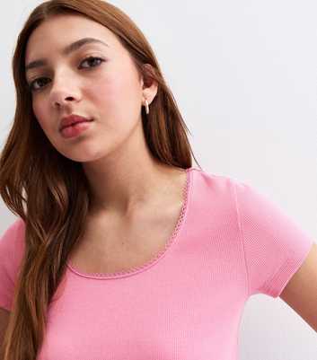 Girls Pink Scoop Neck Cropped Tee