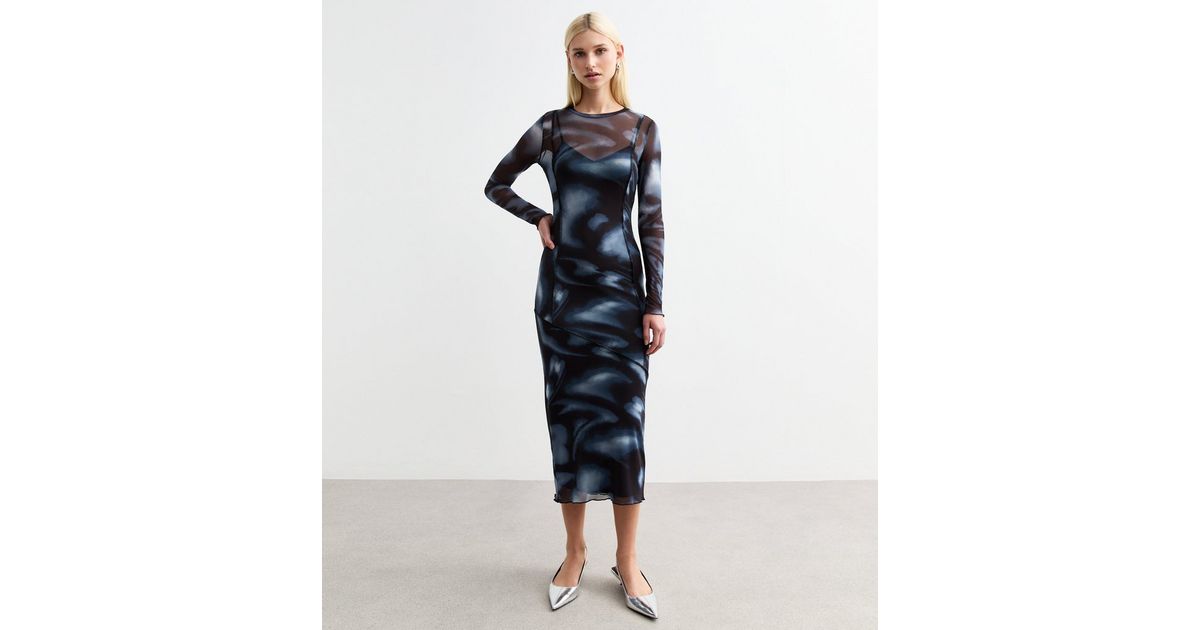Colorblock Mesh Exposed-Seam Midi Skirt: BLACK-TAUPE-CREAM main image 0