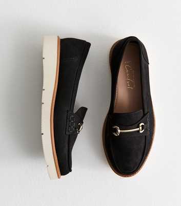 Wide Fit Black Faux Suede Snaffle Detail Loafers