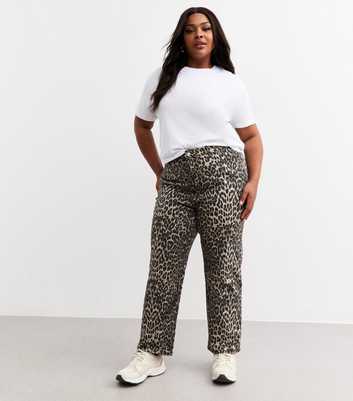 Curves Brown Leopard Print Straight Leg Jeans