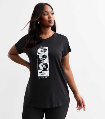 Curves Black Lip Print Jersey T-Shirt