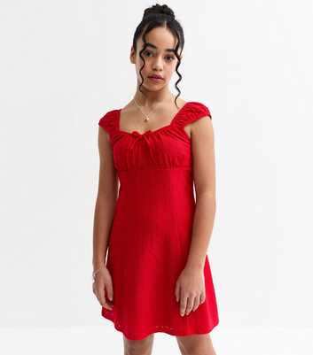 Girls Red Broderie Anglaise Dress