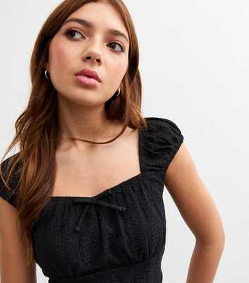 Girls Black Broderie Anglaise Cropped Top