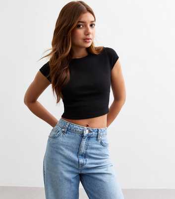 Girls Black Cap Sleeve Baby Tee Top