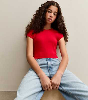 Girls Red Short Sleeve Top