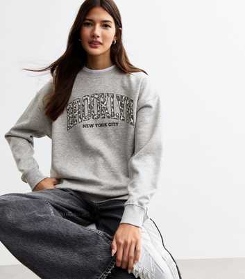 Grey Brooklyn Print Jersey Sweatshirt