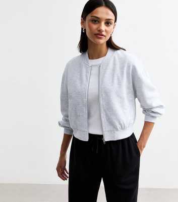 Grey Zip Up Cropped Bomber Jacket