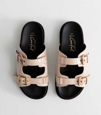 Wide Fit Off White Faux Leather Buckled Strap Sandals