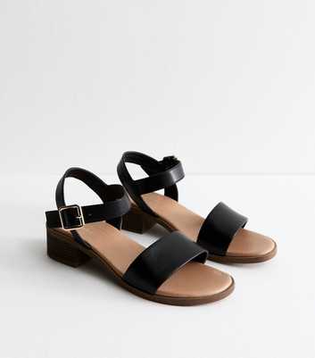 Wide Fit Black Wide Strap Faux Leather Sandals