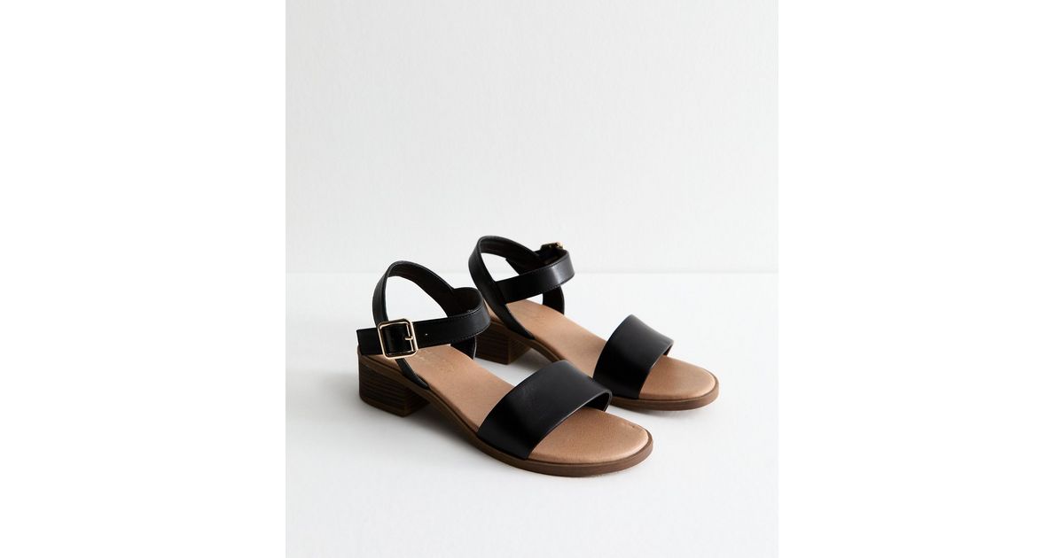 Wide Fit Black Wide Strap Faux Leather Sandals | New Look