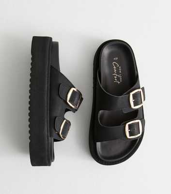 Black Faux Leather Flatform Sandals