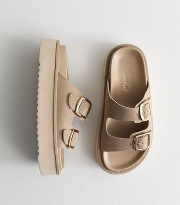 Light Brown Faux Leather Flatform Sandals New Look
