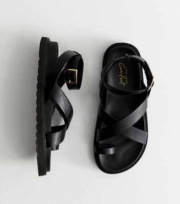 Black Faux Leather Crossover Strap Sandals