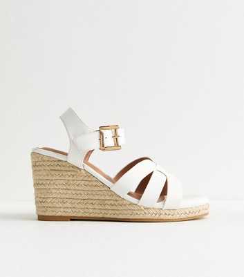 Wide Fit White Multi Strap Faux Leather Wedge Sandals