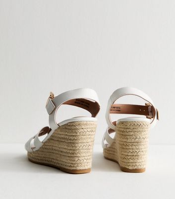 Wide Fit White Low Wedges Wide Fit White Multi Strap Faux Leather - Main Image