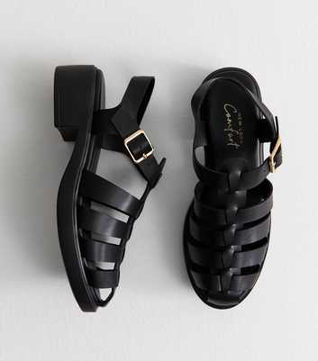 Black Faux Leather Fisherman Sandals