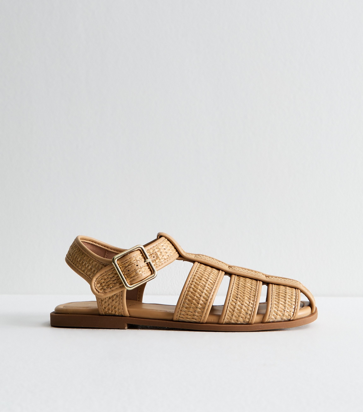 Women's Brown Raffia Look Caged Strap Sandals Vegan New Look