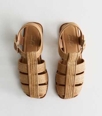 Brown Raffia Look Caged Strap Sandals