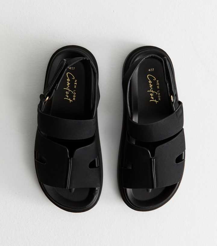 Black Faux Suede Chunky Strap Sandals | New Look