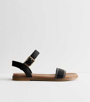 Black Stitch Detail Open Toe Sandals