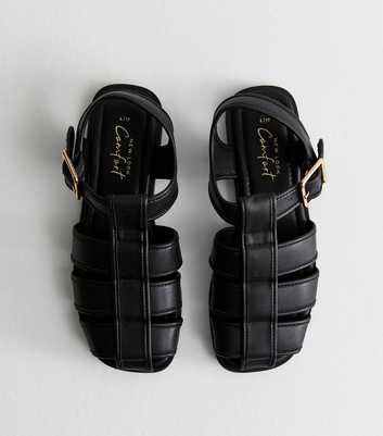 Black Faux Leather Fisherman Sandals