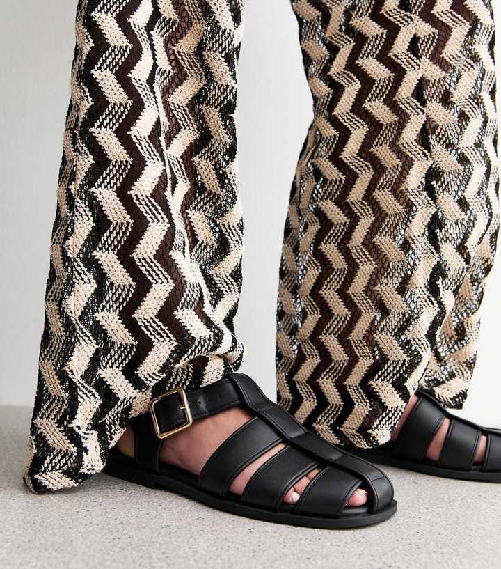 Black Faux Leather Fisherman Sandals