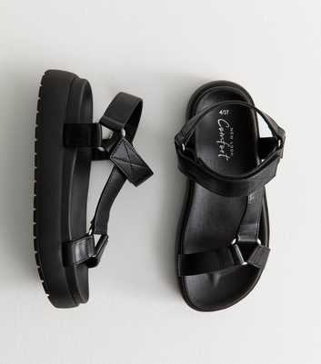 Black Faux Leather Harness Strap Platform Sandals