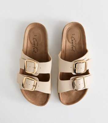 Cream Faux Leather Buckled Strap Sandals