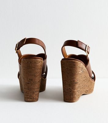 Tan Wedge Ladies Wedge Sandals New Look Brown Faux Leather Cork