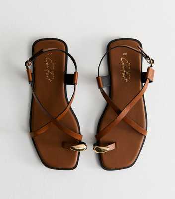 Tan Crossover Strap Faux Leather Sandals