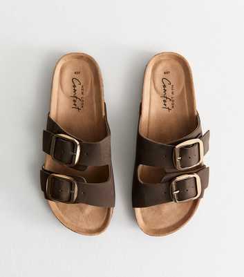 Brown Faux Suede Buckled Strap Sandals