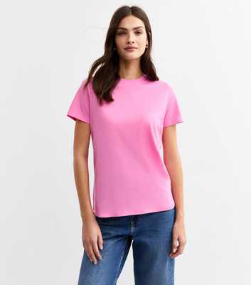 Bright Pink Short Sleeve Crew Neck T-Shirt