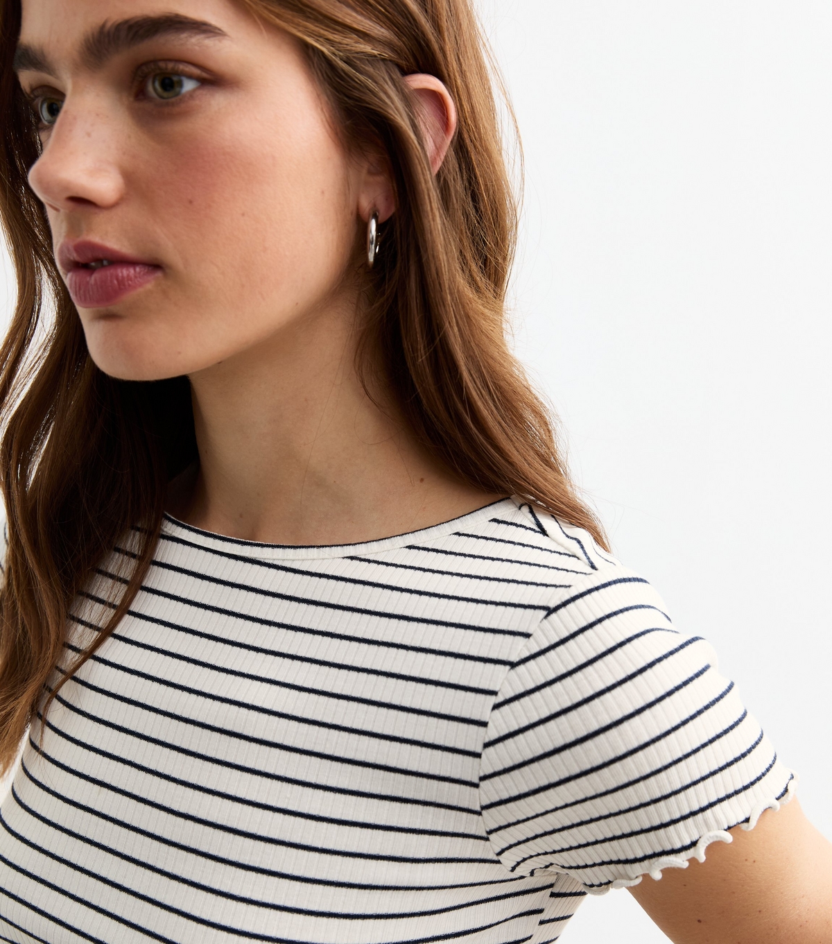 Women's White Striped Frilly Trim Top New Look