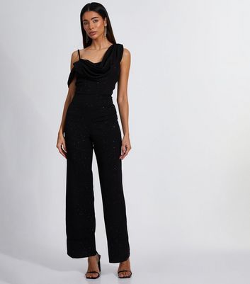 QUIZ Black Glitter Cowl Neck Jumpsuit New Look