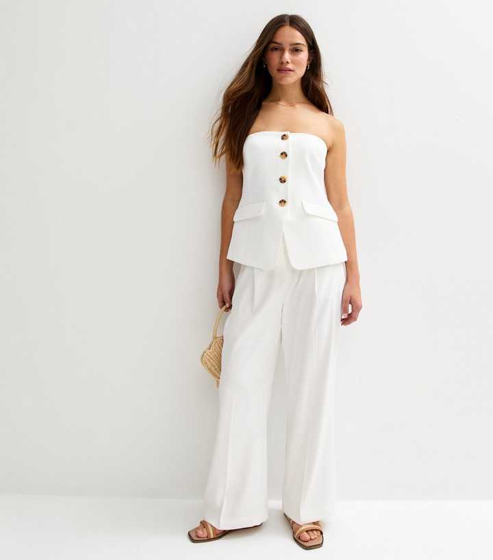 Petite White Wide Leg Trousers