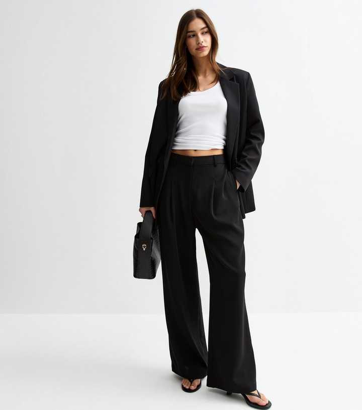 Black Wide Leg Tailored Trousers