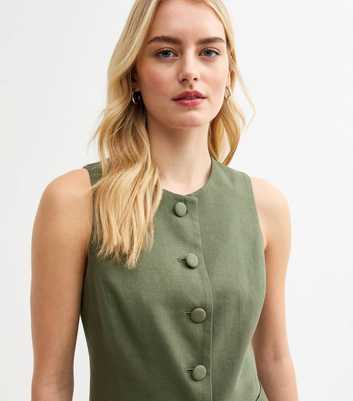 Tall Khaki Linen Blend Waistcoat